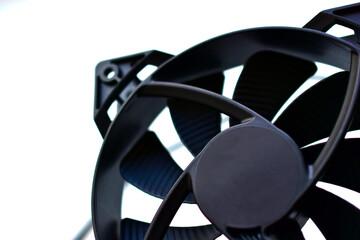 Black computer cooler on a white background close-up