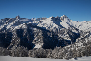 View on the three peaks of Elva: Monte Chersogno, Rocca la Marchisa and Pelvo d'Elva
