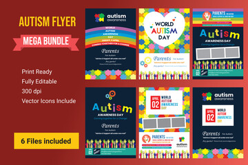 Colorful Flyer or banner or poster  Set of World autism awareness day with hand of puzzle pieces. Autism awareness concept with hand of puzzle pieces as symbol of autism, illustration,banner or poster