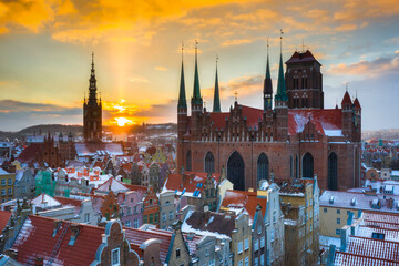 Beautiful old town in Gdansk at sunset, Poland