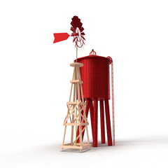 red wind mill on a white background