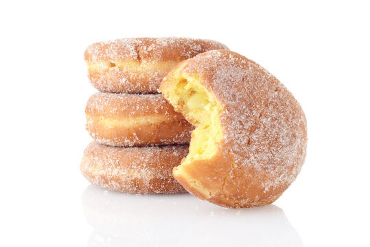 Closeup Bite Missing From Lemon Paczki Donut