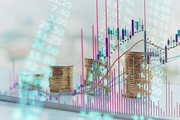 Forex market background, trading on the currency market Forex. Currency exchange rate for world currency: US Dollar, Euro, Frank, Yen. Financial, money, global finance, stock market background.