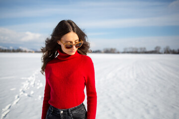 Winter Woman Wearing Sunglasses Outdoors
