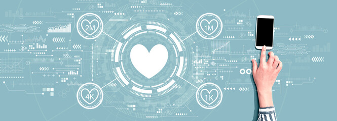 Get more likes concept with person using a smartphone