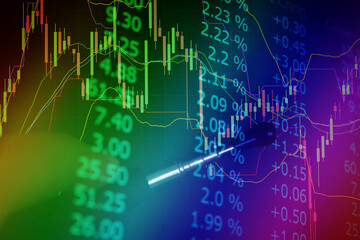 Forex market background, trading on the currency market Forex. Currency exchange rate for world currency: US Dollar, Euro, Frank, Yen. Financial, money, global finance, stock market background.