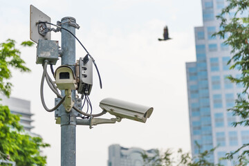 Security CCTV camera at the public outdoor park.