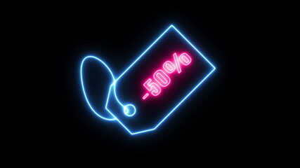 Sales special offer 50 percent off animation motion graphic video. Label, sticker, tag. 4K Sale neon sign banner background for promo video. concept of sale and clearance. Blue tag and Pink color