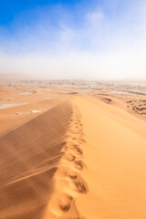 Fototapeta na wymiar The desert dunes on a sunny and windy day, Deadvlei, Sossusvlei, Namibia, Africa.