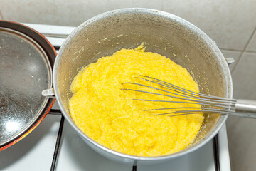 Homemade polenta . Traditional italian and romanian meal