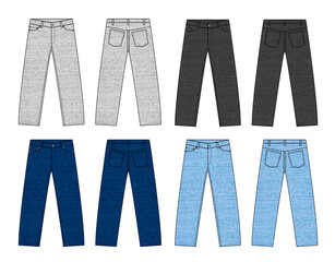Vector illustration of slim denim pants / color variations set