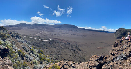 Beautiful cloudy panorama of Reunion island close to the volcano of Piton de la fournaise