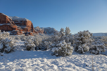 Fototapeta na wymiar Snow covered Landscape in the Red Rocks of Sedona Arizona in Winter