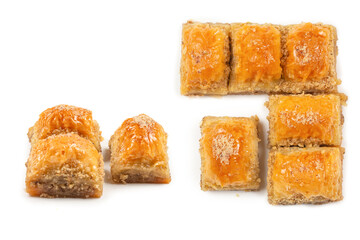 Delicious sweet baklava isolated on white background.