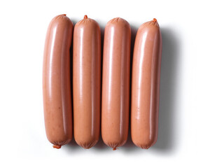 Group of sausages isolated on white background. Top view