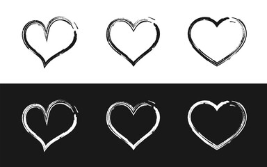Hand Drawn Love Hearts. Grunge Brush Stroke Style Heart Vector Illustrations, Symbols, Icons Set 