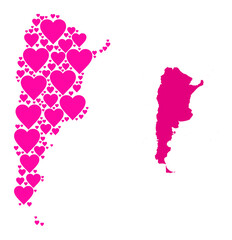 Love mosaic and solid map of Argentina. Mosaic map of Argentina designed with pink lovely hearts. Vector flat illustration for love conceptual illustrations.