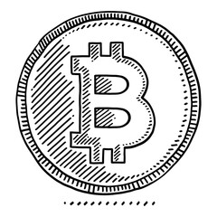 Drawing of a bitcoin coin in childish sketch format