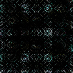 Geometric Circular seamless kilim ikat pattern with grunge texture 