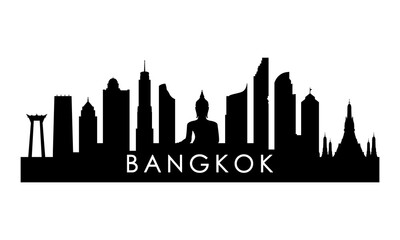 Bangkok skyline silhouette. Black Bangkok city design isolated on white background. - obrazy, fototapety, plakaty