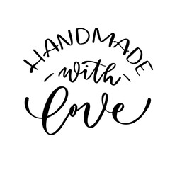 Hand made with love. Hand-drawn lettering. Stylish logo for your product, shop.