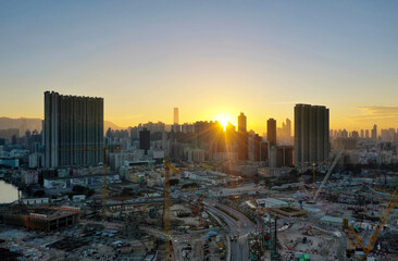 The sunset at Hong kong city skyline.