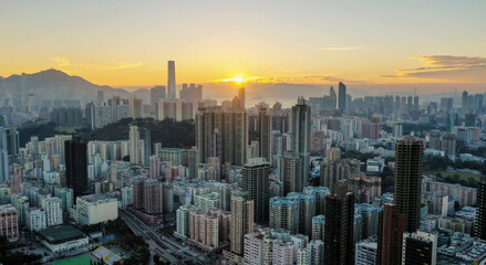 The sunset at Hong kong city skyline.