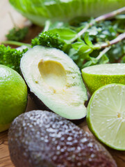 Healthy green foods -  alternative medicine involve balanced diet with vitamns, nutritions and superfoods for human well-being.