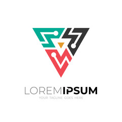 Triangle logo with technology design template, flat style 
