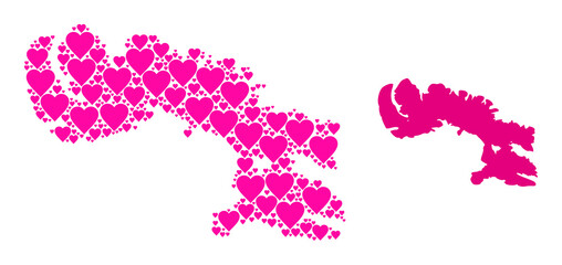 Love mosaic and solid map of Baffin Island. Mosaic map of Baffin Island is composed from pink love hearts. Vector flat illustration for love conceptual illustrations.