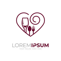Love logo and cutlery design combination, Restaurant icon, simple logos, line