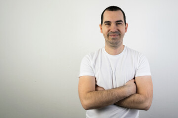 happy smiling young male man stand closeup white background