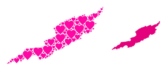 Love collage and solid map of Anguilla Island. Collage map of Anguilla Island formed with pink lovely hearts. Vector flat illustration for dating conceptual illustrations.
