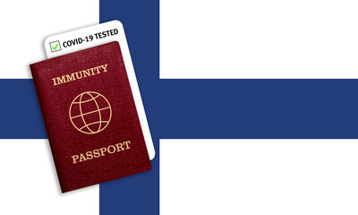 Immunity passport and test result for COVID-19 on flag of Finland