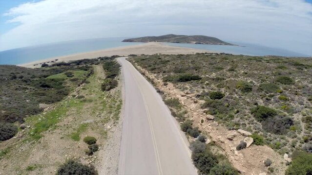 Rhodes Greece: the large sandy  passage from Rhodes to Prasonisi a small uninhabited island in the south with a lighthouse in the summer is a paradise for surfers 