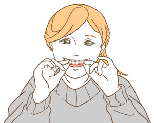 マウスピースをつける女性（シンプルカラーバージョン）