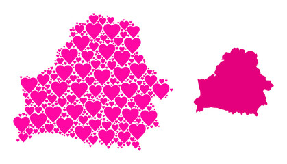 Love collage and solid map of Belarus. Collage map of Belarus designed with pink lovely hearts. Vector flat illustration for love abstract illustrations.