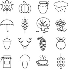 autumn icons set line