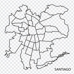 High Quality map of Santiago is a capital  Chile, with borders of the regions. Map of Santiago for your web site design, app, UI. EPS10.