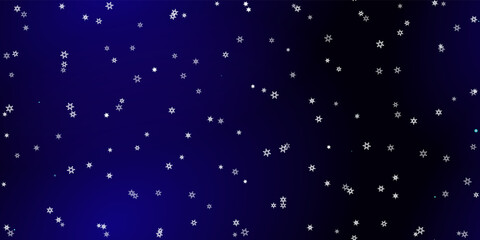 Fototapeta na wymiar Falling Snowflakes seamless pattern. Illustration with flying snow, frost, snowfall. Winter seamless print for christmas celebration on blue night background. Holiday Vector illustration for New Year