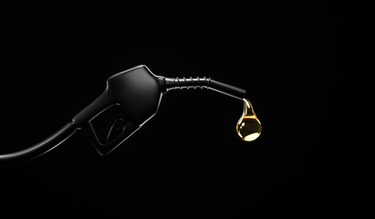 Black gasoline injector fueling oil or pure fuel on dark background. 3D rendering.