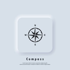 Compass logo. Wind rose icon. North, south, east and west. Vector. UI icon. Neumorphic UI UX white user interface web button.