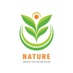 Nature leaves concept logo design. Development business sign. Green plant flora symbol. Vector illustration.