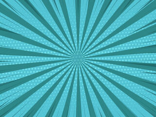 Comic book halftone effect template with radial Blue background, vector illustration eps 10.