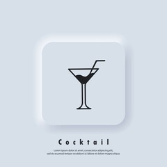 Cocktail icon. Alcoholic cocktails. Cocktail logo. Drink and champagne icon. Vector. UI icon. Neumorphic UI UX white user interface web button. Neumorphism