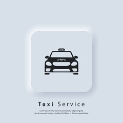 Taxi icon. Taxi service. Taxi logo. Car, vehicle, driver. Vector. UI icon. Neumorphic UI UX white user interface web button. Neumorphism