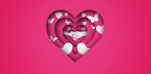 Valentines day, pink hearts, couplehands, valentinesday2023, illustrated valentines day image