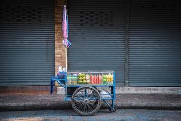 Shopping cart for pickled and fresh fruit in Pattaya, Thailand