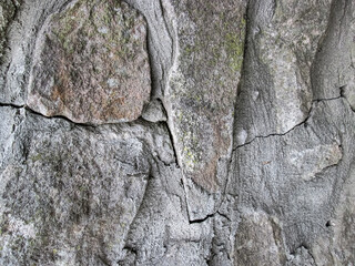 Old wall with sandy stone. Cracked tiling surface. Solid rock split effect.