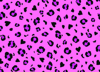 Pink Leopard skin pattern design with abstract heart shapes. Vector illustration background. Wildlife fur skin design illustration.